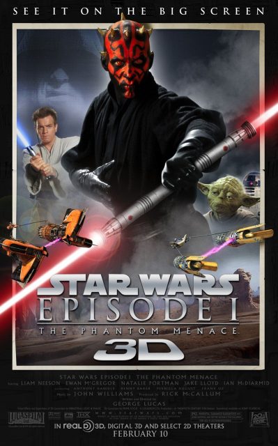 Star Wars : Episode I - La menace fantôme - Photos et affiches. 8 Affiche Poster de Star Wars La menace fantôme Phantom avec Liam Neeson Ewan McGregor et Nathalie Portman 1999