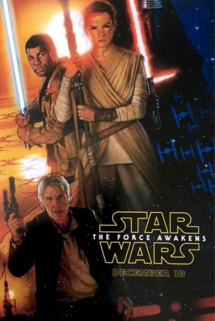 Affiche Poster de Star Wars Le réveil de la force Awakens dans Daisy Ridley Adam Driver et Oscar Isaac 2015