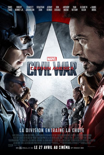 Captain America : Civil War. 1 Affiche Poster de Captain America : Civil War avec Chris Evans et Robert Downey Jr. 2016