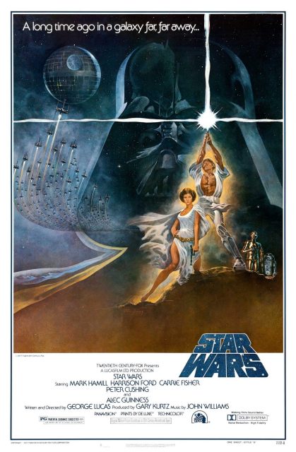 Affiche Poster de Star Wars Un nouvel espoir New hope avec Mark Hamill Harrison Ford et Carrie Fisher 1977