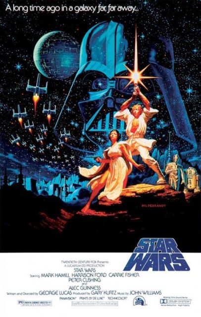 Affiche Poster de Star Wars Un nouvel espoir New hope avec Mark Hamill Harrison Ford et Carrie Fisher 1977