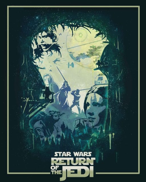 Affiche Poster de Star Wars Le retour du Jedi Return avec Mark Hamill Harrison Ford et Carrie Fisher 1983