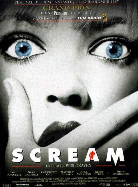 Scream. 1 Affiche Poster de Scream avec Neve Campbell Courteney Cox et David Arquette 1996