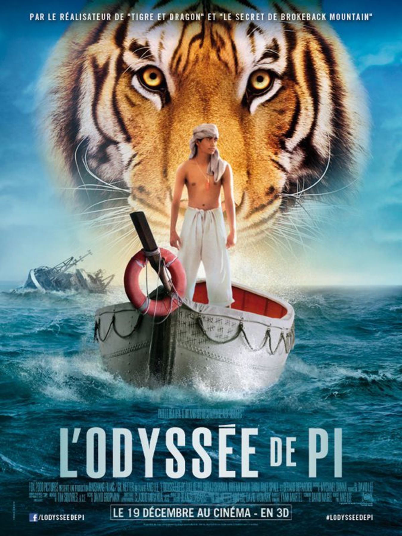 L'odyssée de Pi - Photos et affiches. 1 affiche poster odysée life pi disney fox