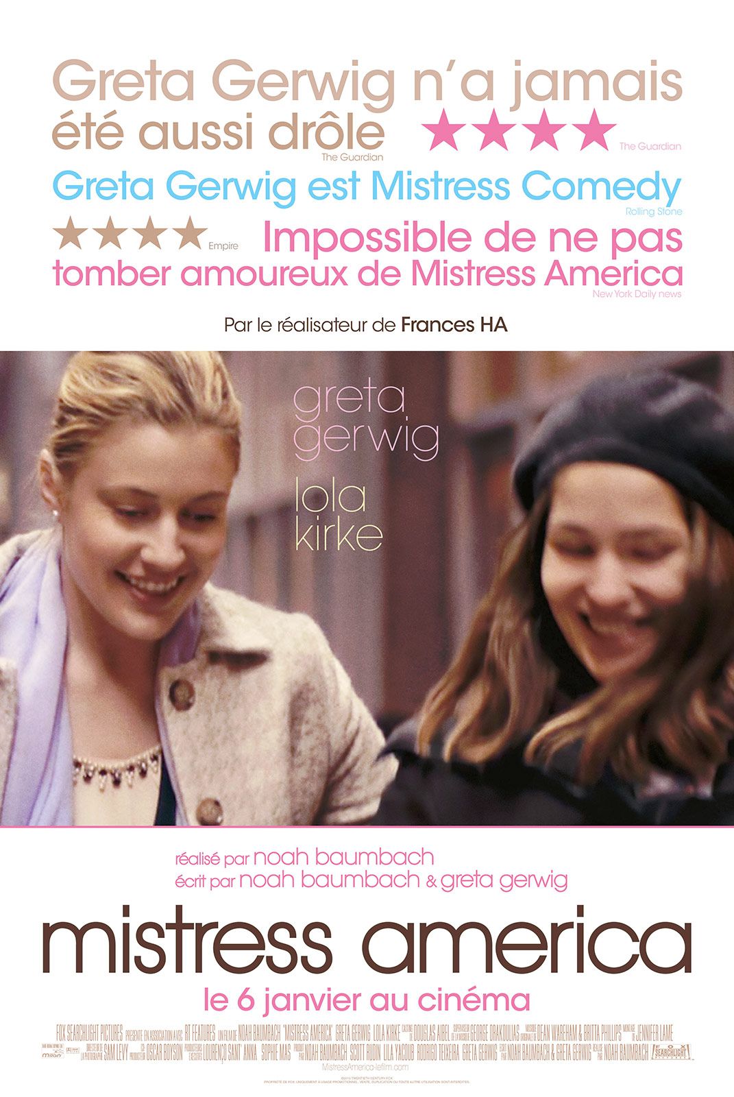 Affiche Poster de Mistress America avec Greta Gerwig et Lola Kirke 2015