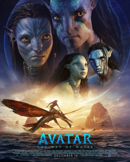 Affiche Poster de Avatar la voie de l'eau avec Sam Worthington Sigourney Weaver et Zoe Saldana 2022