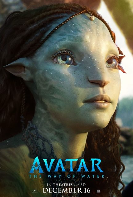 Affiche Poster de Avatar la voie de l'eau avec Sam Worthington Sigourney Weaver et Zoe Saldana 2022