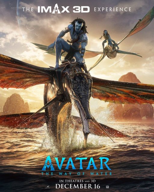 Affiche Poster de Avatar la voie de l'eau avec Sam Worthington Sigourney Weaver et Zoe Saldana 2022
