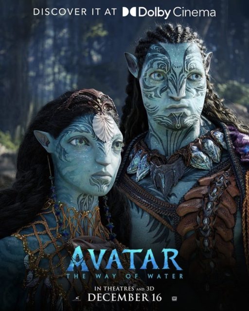 Affiche Poster de Avatar la voie de l'eau avec Sam Worthington Sigourney Weaver et Zoe Saldana 2022