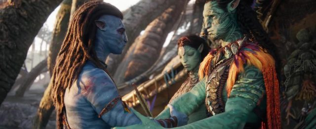 Sam Worthington Sigourney Weaver et Zoe Saldana dans Avatar la voie de l'eau 2022