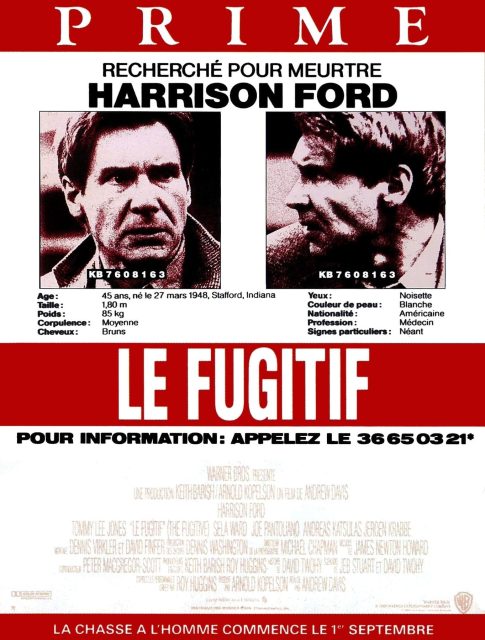 Le fugitif - Streaming. 1 Affiche Poster de Le fugitif avec Harrison Ford et Tommy Lee Jones 1993